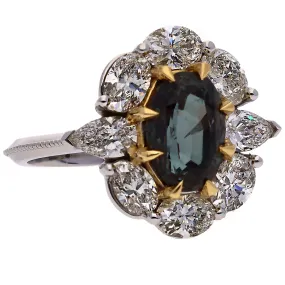 18K White and Yellow Gold Oval Alexandrite and Diamond Custom Design Ring