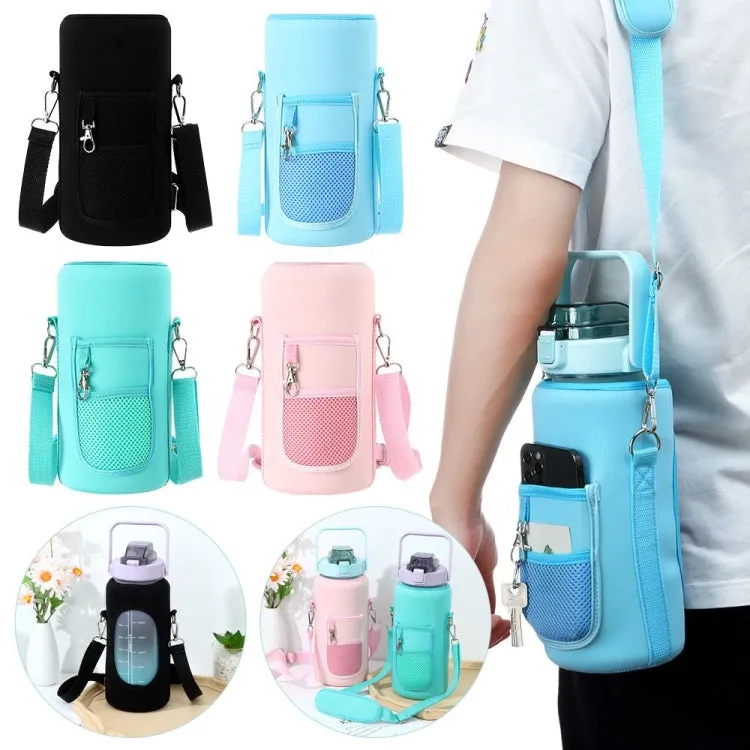 2L Diving Material Water Bottle Cover Case with Strap(Black Glue Buckle)