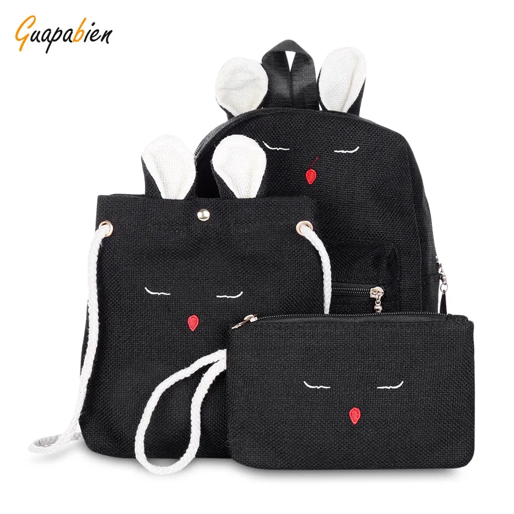 3pcs Cotton Cute Women Backpack Shoulder Crossbody with Wristlet