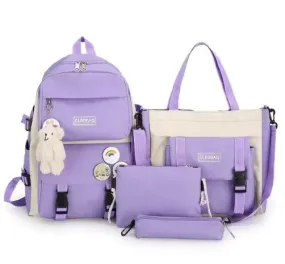 5-Piece Canvas Backpack Set for Teen Girls Fashionable School and Travel Bags^