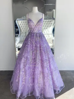 A-line Lace Elegant Popular Prom Dresses 2021, Purple Color Evening Party Prom Dresses