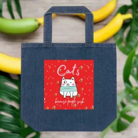 Adorable cats, sustainable denim tote bag