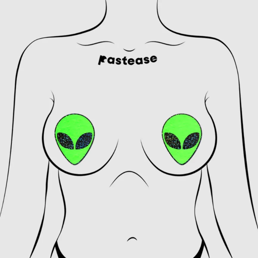 Alien: Glow in the Dark with Glittering Black Eyes Nipple Pasties