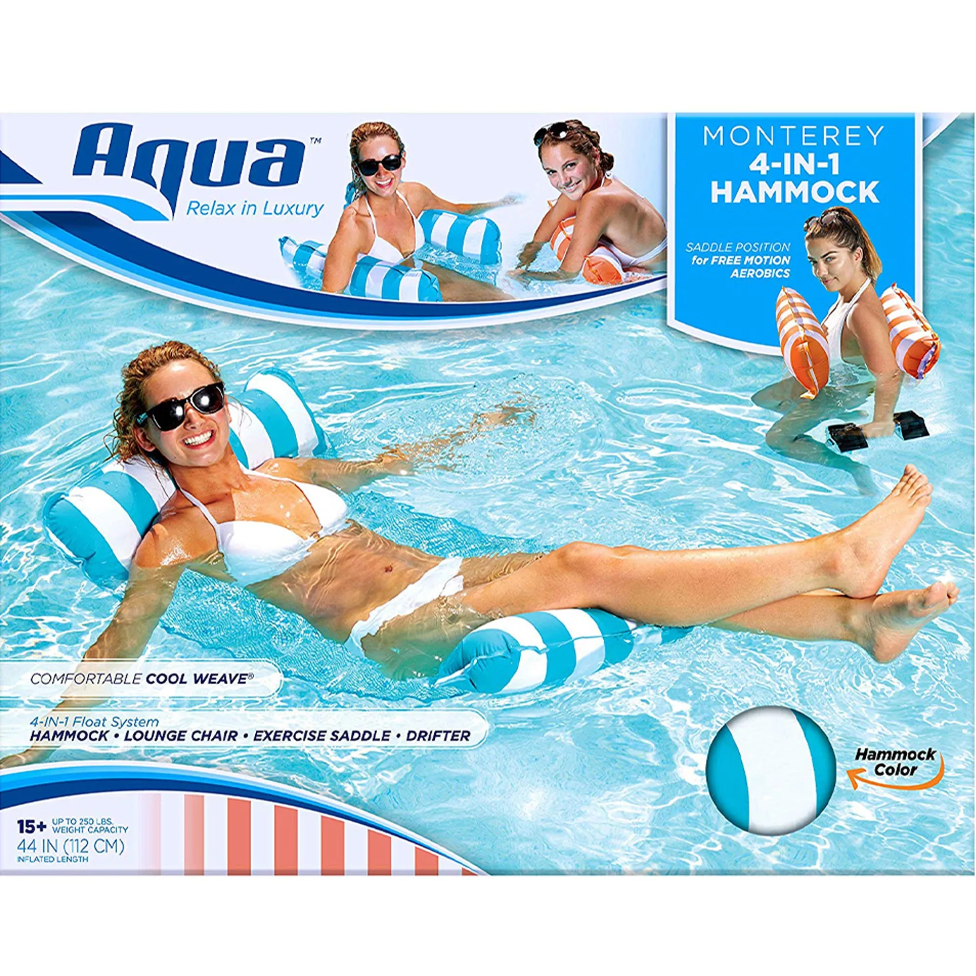 Aqua Deluxe Monterey Hammock 4 in 1 Inflatable Pool Float, Blue (Open Box)