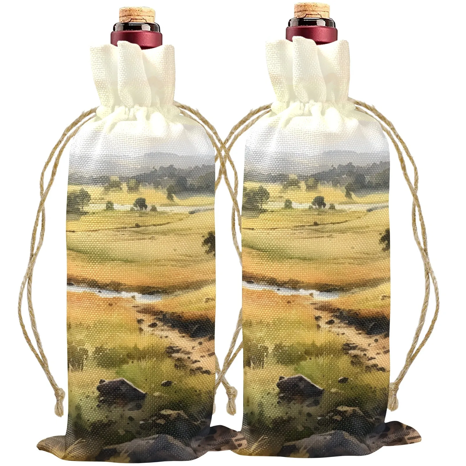 australia 4 Linen Wine Bottle Bag