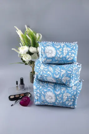 Baby Blue Quilted Pouches (Set of 3)