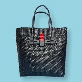 Bicycle Pannier recycled black plastic woven basket tote bag large