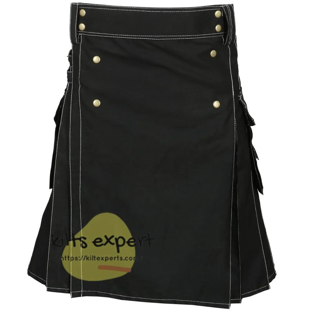 Black 4 Button Stylish Kilt With White Thread