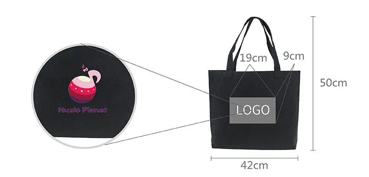 Black Canvas Tote Bag 42*35*10cm