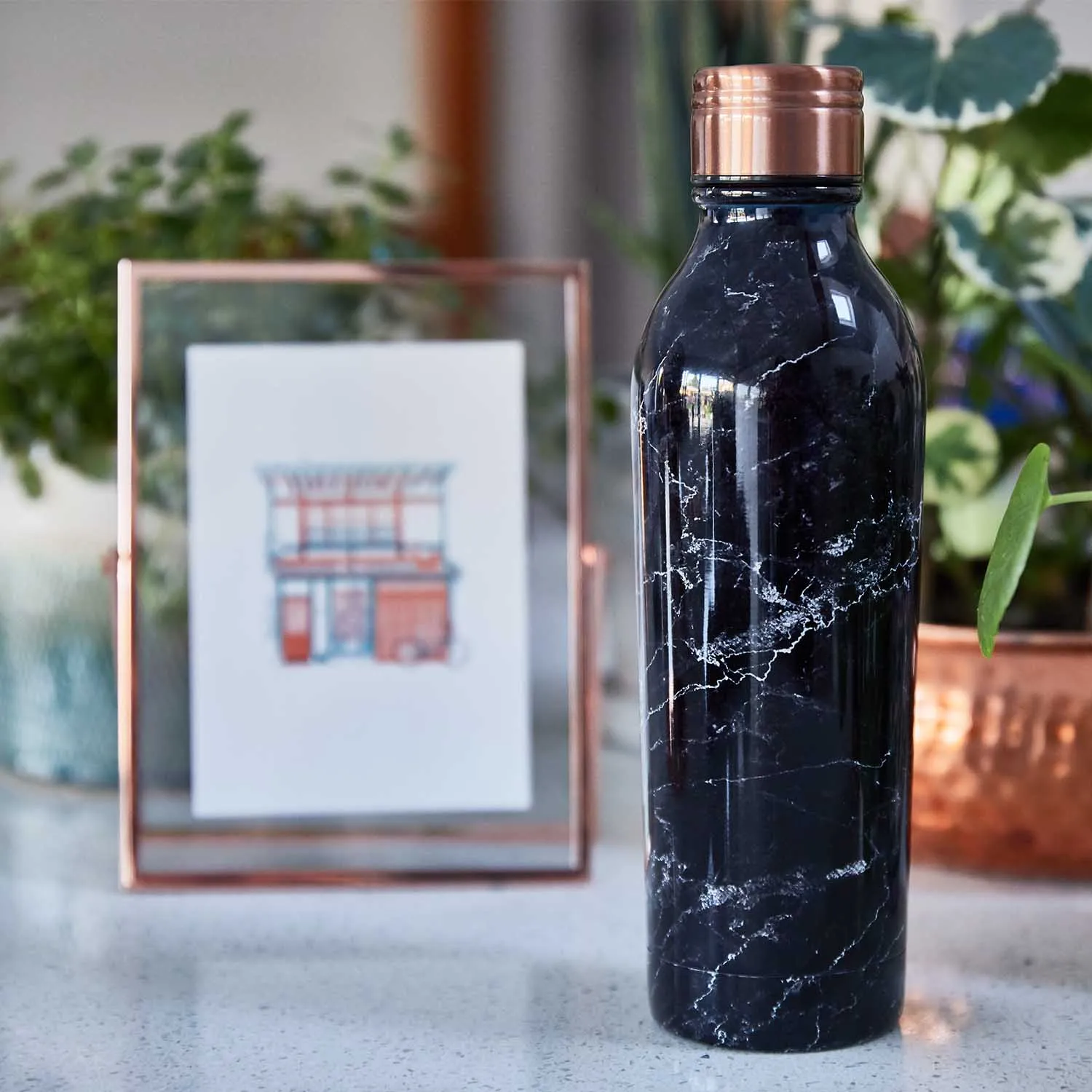 Black Marble Water Bottle