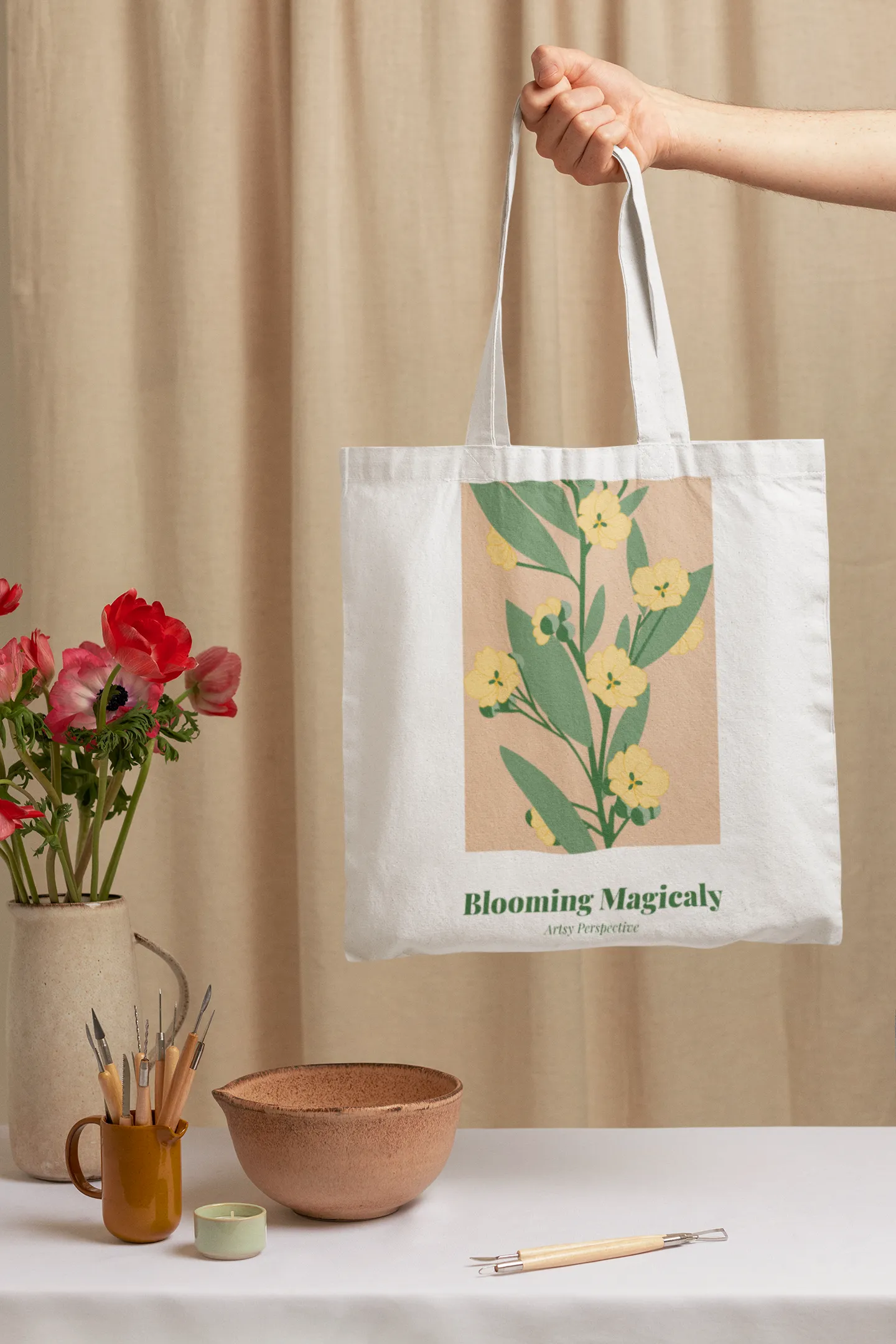 Blooming Magicaly Printed White Tote Bag