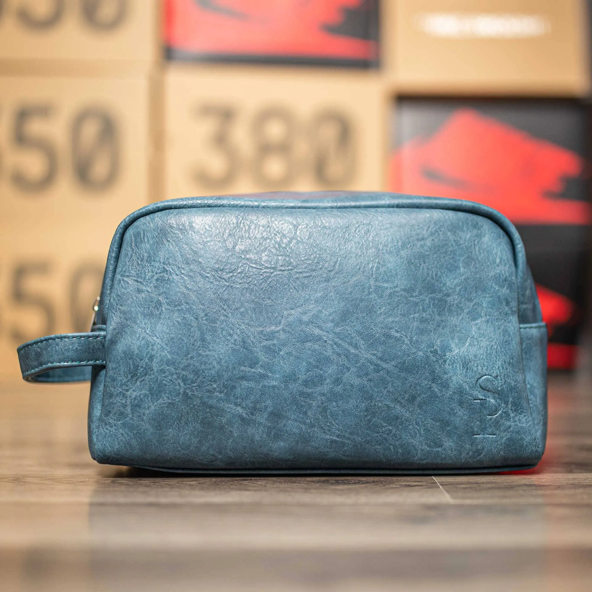 Blue Leather Toiletry Bag