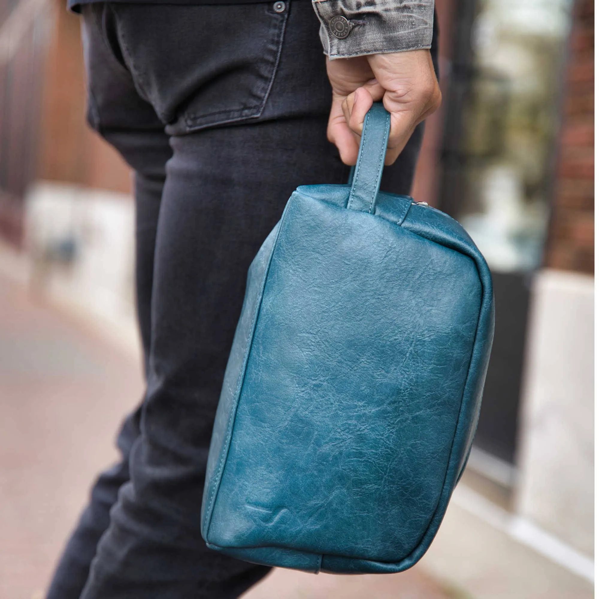 Blue Leather Toiletry Bag