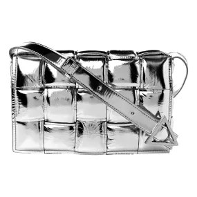 Bottega Veneta Padded Cassette Metallic Silver Lambskin Crossbody Bag