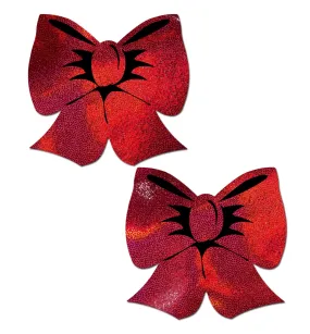 Bow: Holographic Red Bows Nipple Pasties