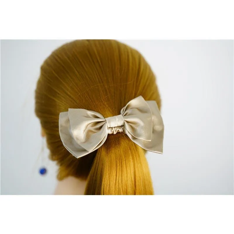 Bow Silk Scrunchies Light Beige