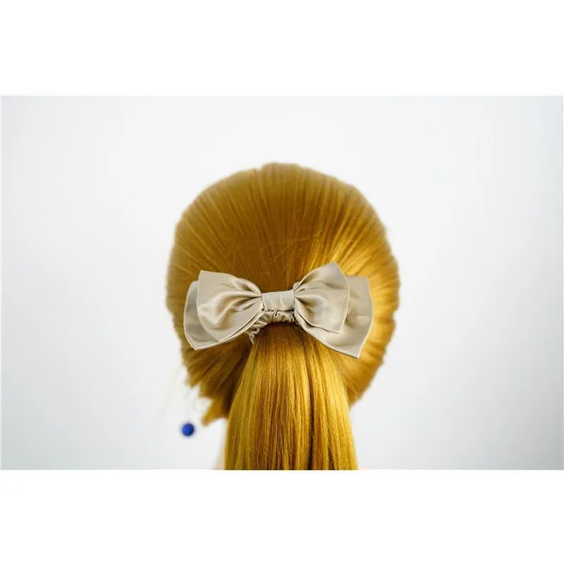 Bow Silk Scrunchies Light Beige