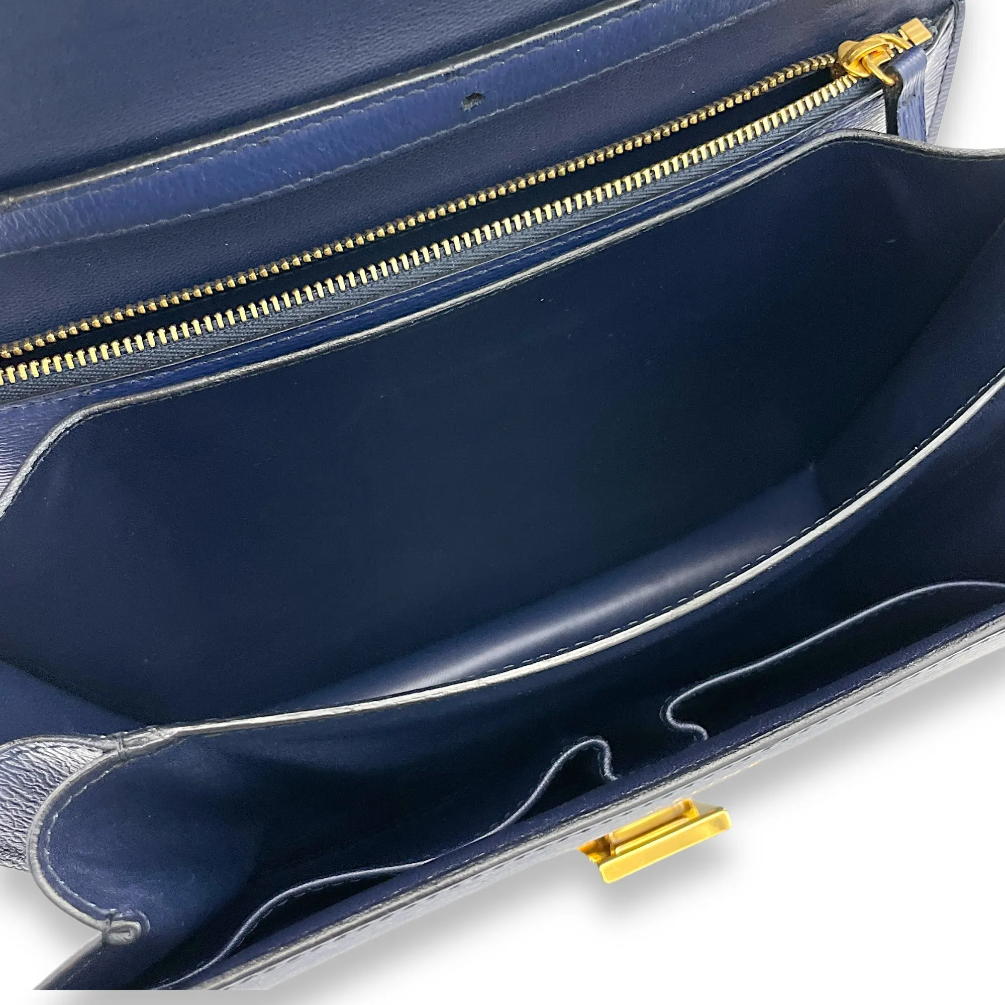 Box Medium Blue Crossbody Bag in Calfskin, Gold hardware