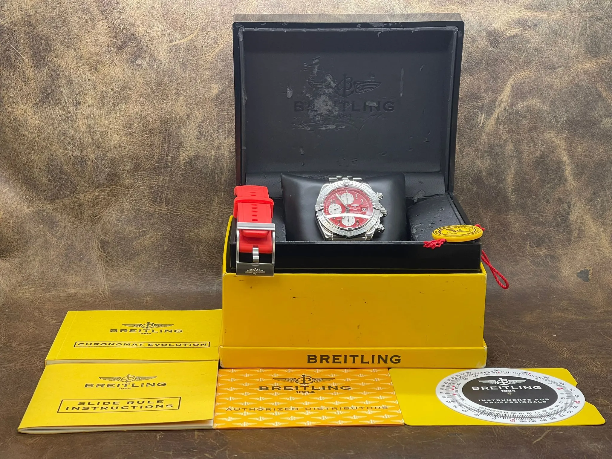 Breitling Chronomat Evolution B13356 Rare Red & White Panda Dial Automatic Men's Watch