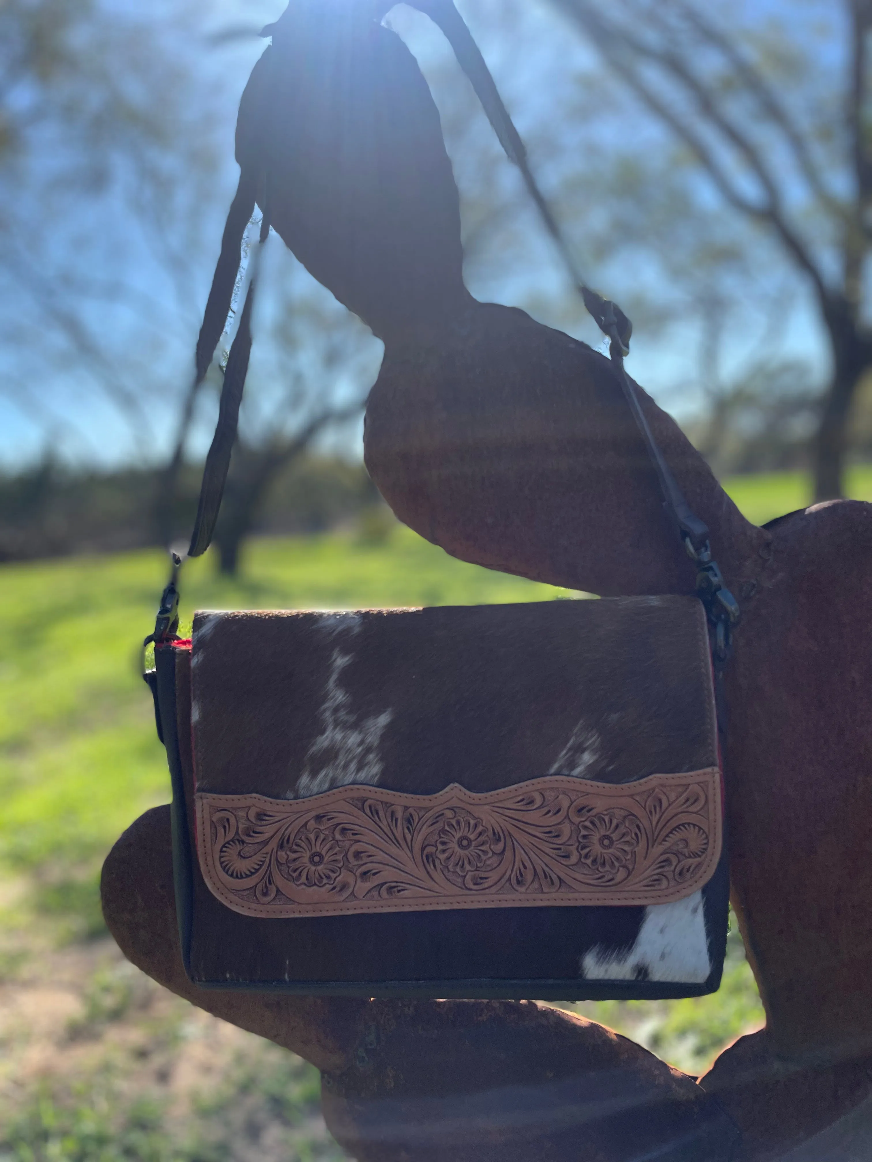 Brown and White Crossbody Purse