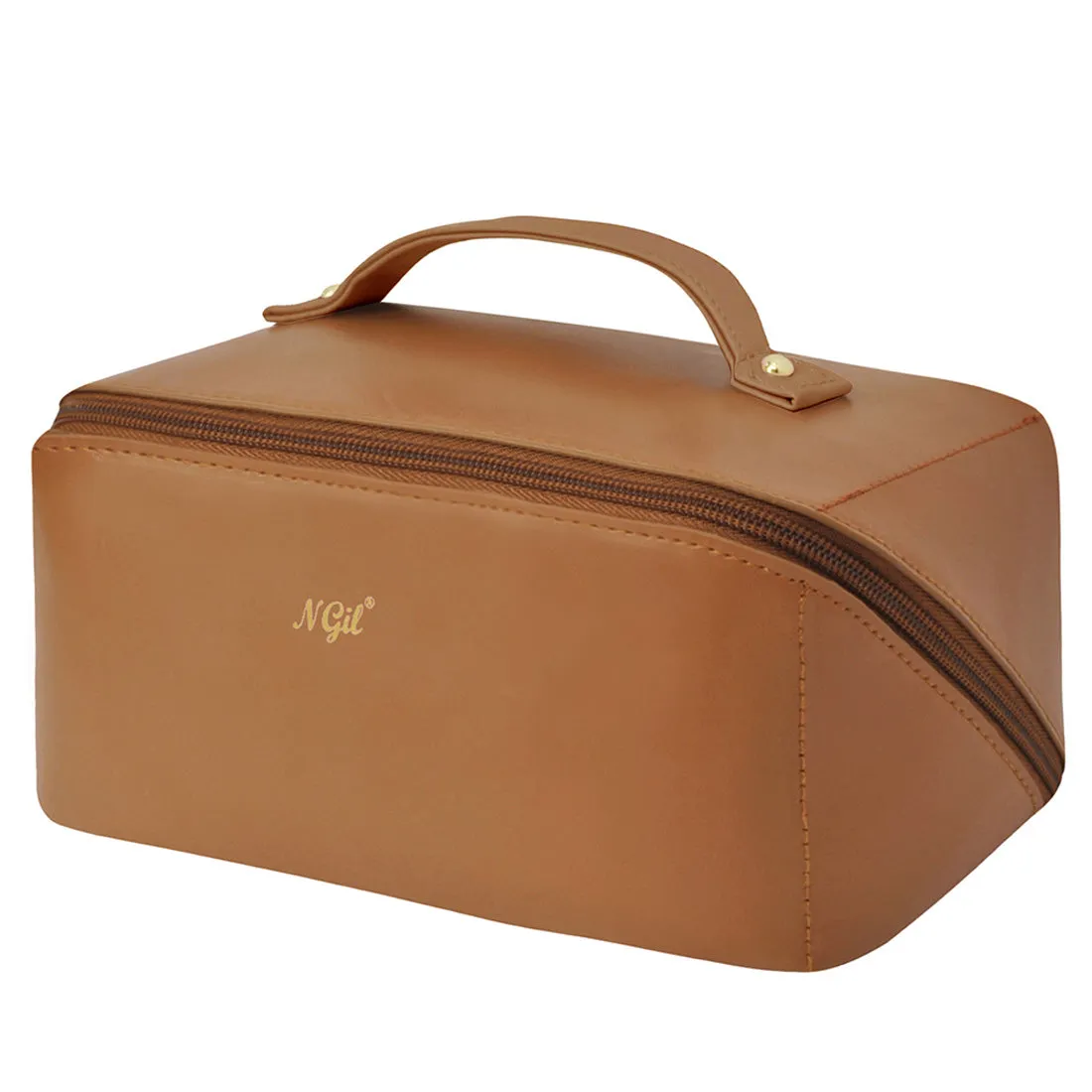 Brown NGIL Medium Faux Leather Expandable Travel Toiletry