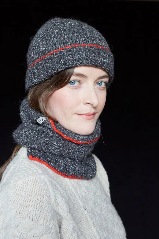 Charcoal Grey with Red Trim Merino Beanie