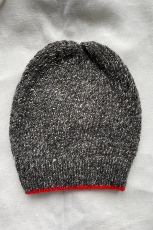 Charcoal Grey with Red Trim Merino Beanie