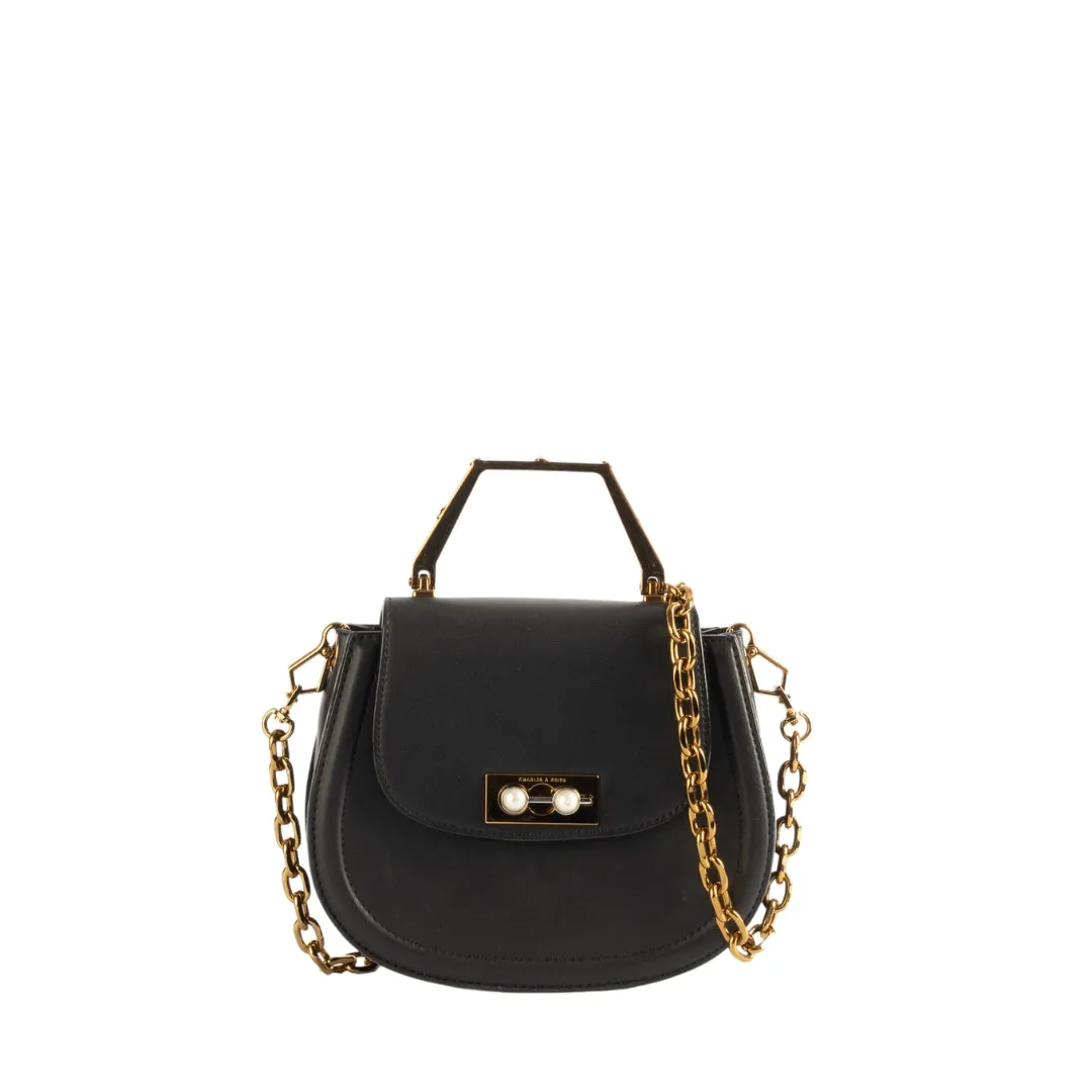 Charles & Keith Geometric Top Handle Saddle Bag