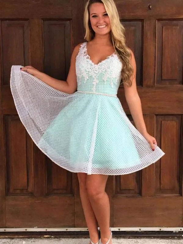 Cheap Simple Cute V Neck Mint Homecoming Dresses 2018,BDY0172