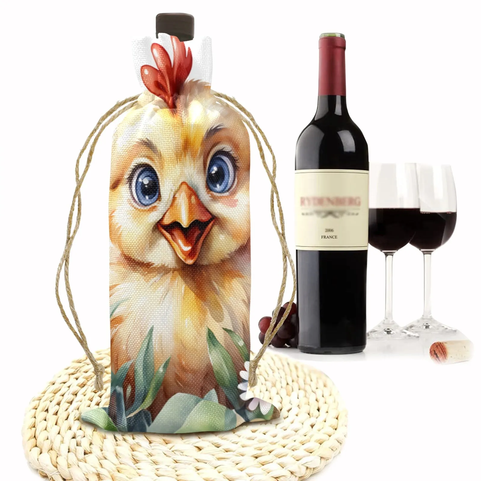 Chicken awd301 Linen Wine Bottle Bag