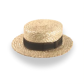 Classic 1920s Mens Straw Boater Hat with Leather Sweatband | The Skimmer