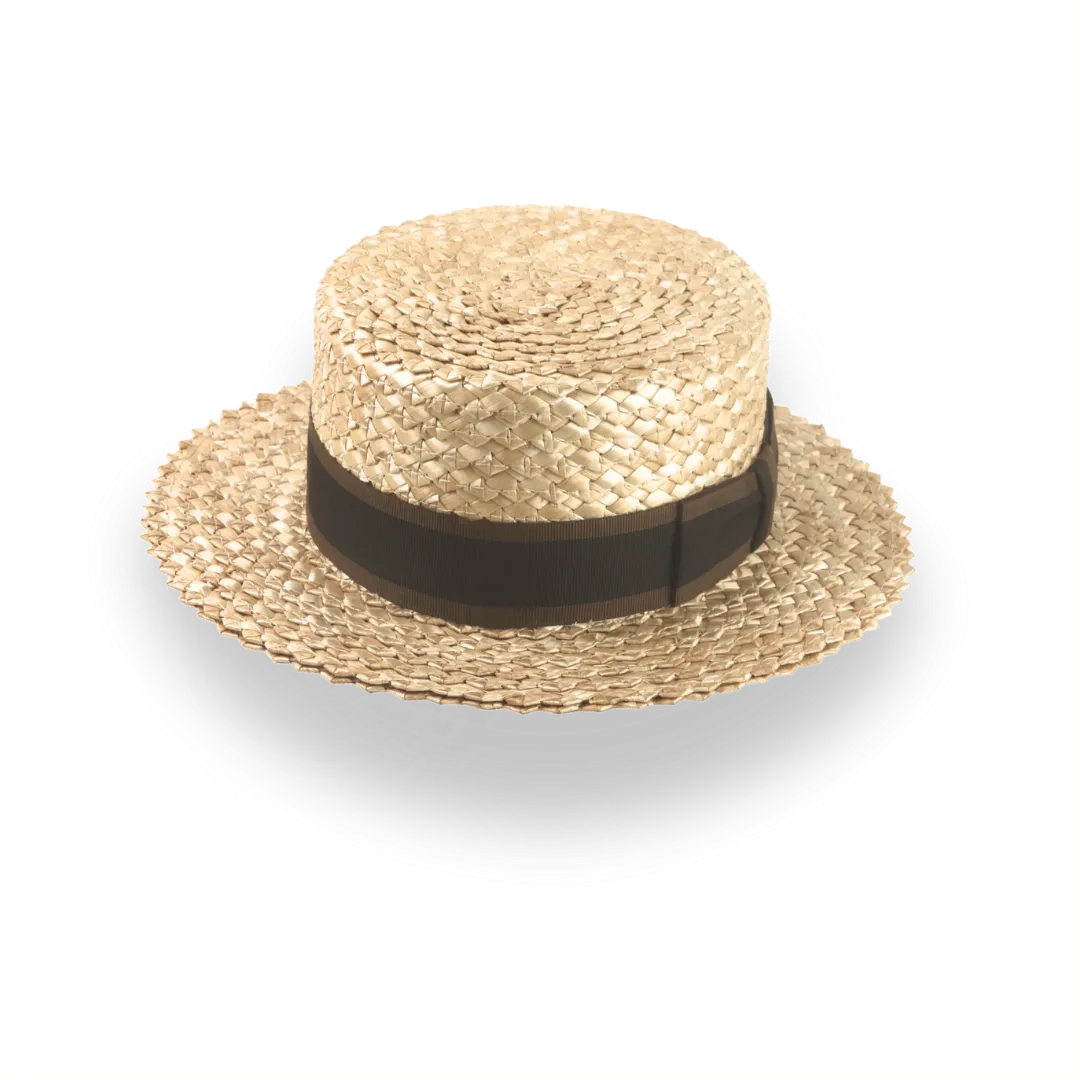 Classic 1920s Mens Straw Boater Hat with Leather Sweatband | The Skimmer