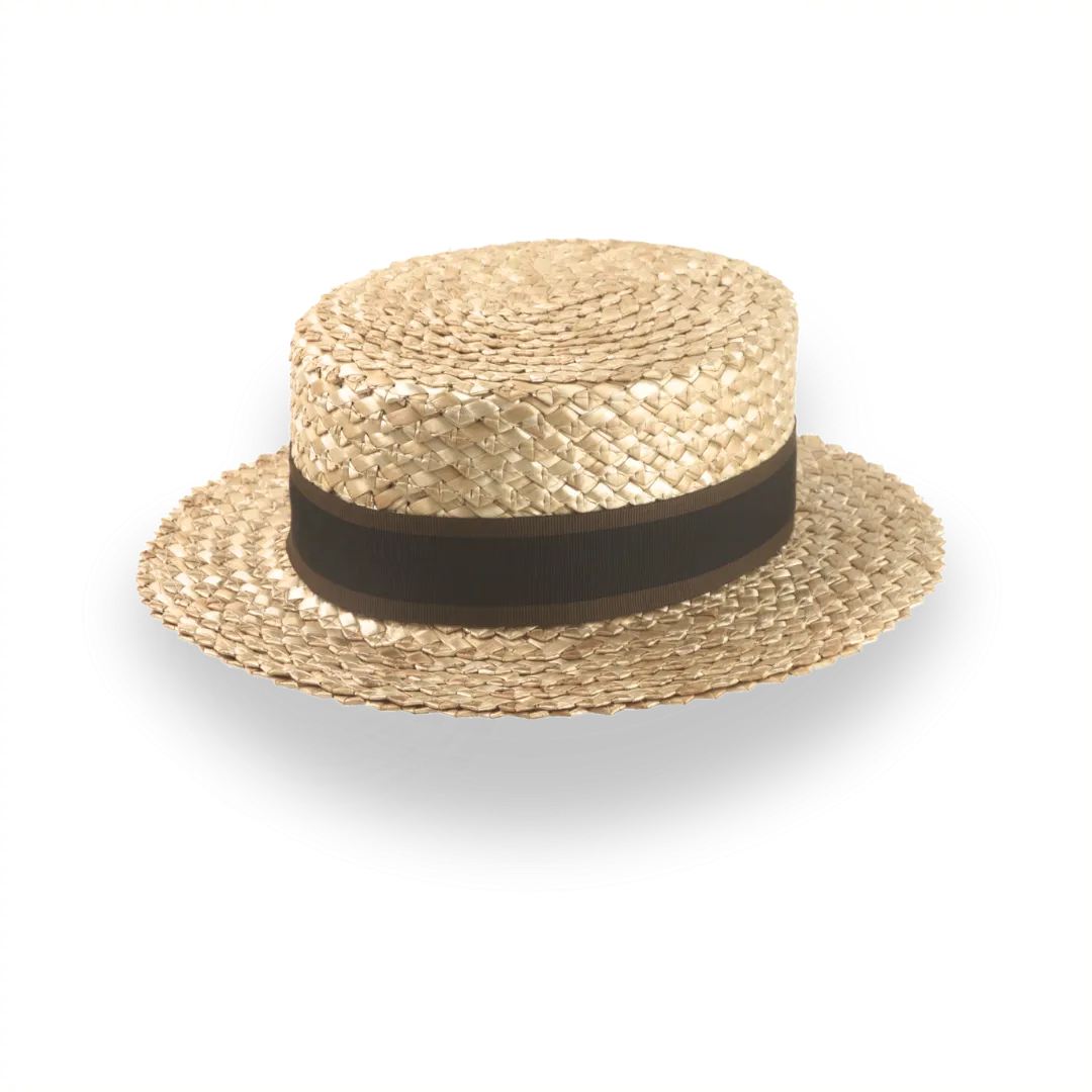 Classic 1920s Mens Straw Boater Hat with Leather Sweatband | The Skimmer