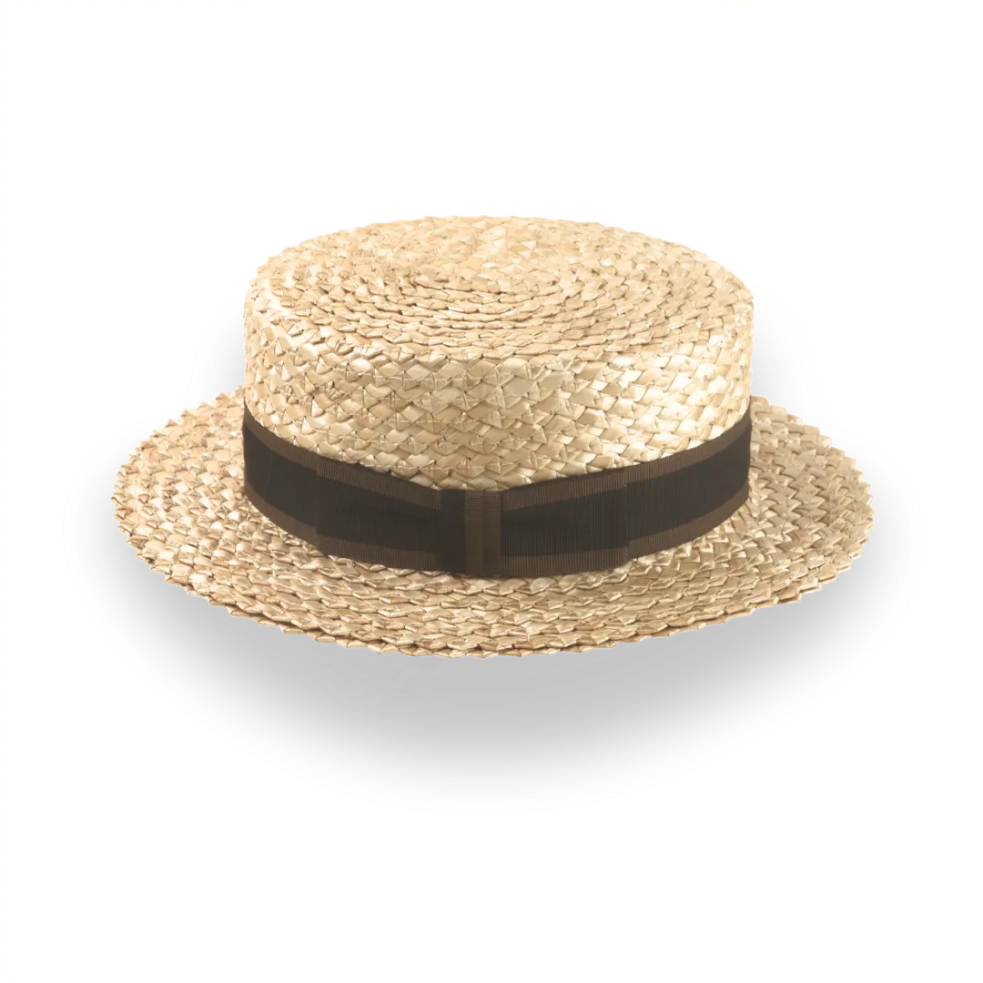 Classic 1920s Mens Straw Boater Hat with Leather Sweatband | The Skimmer