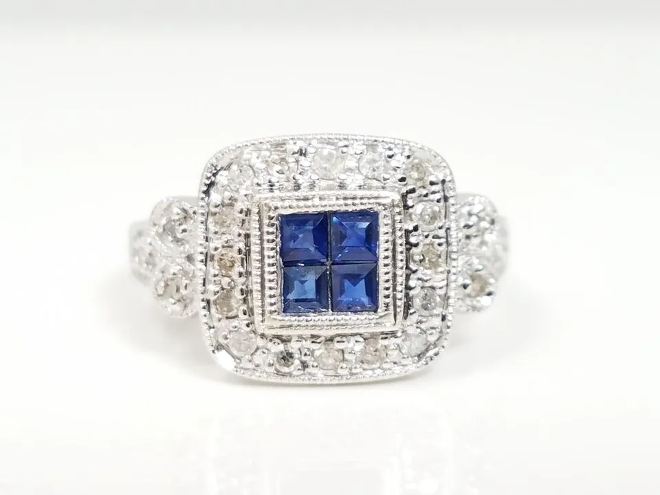 Classy Ladies 14k White Gold Natural Sapphire Diamond Ring