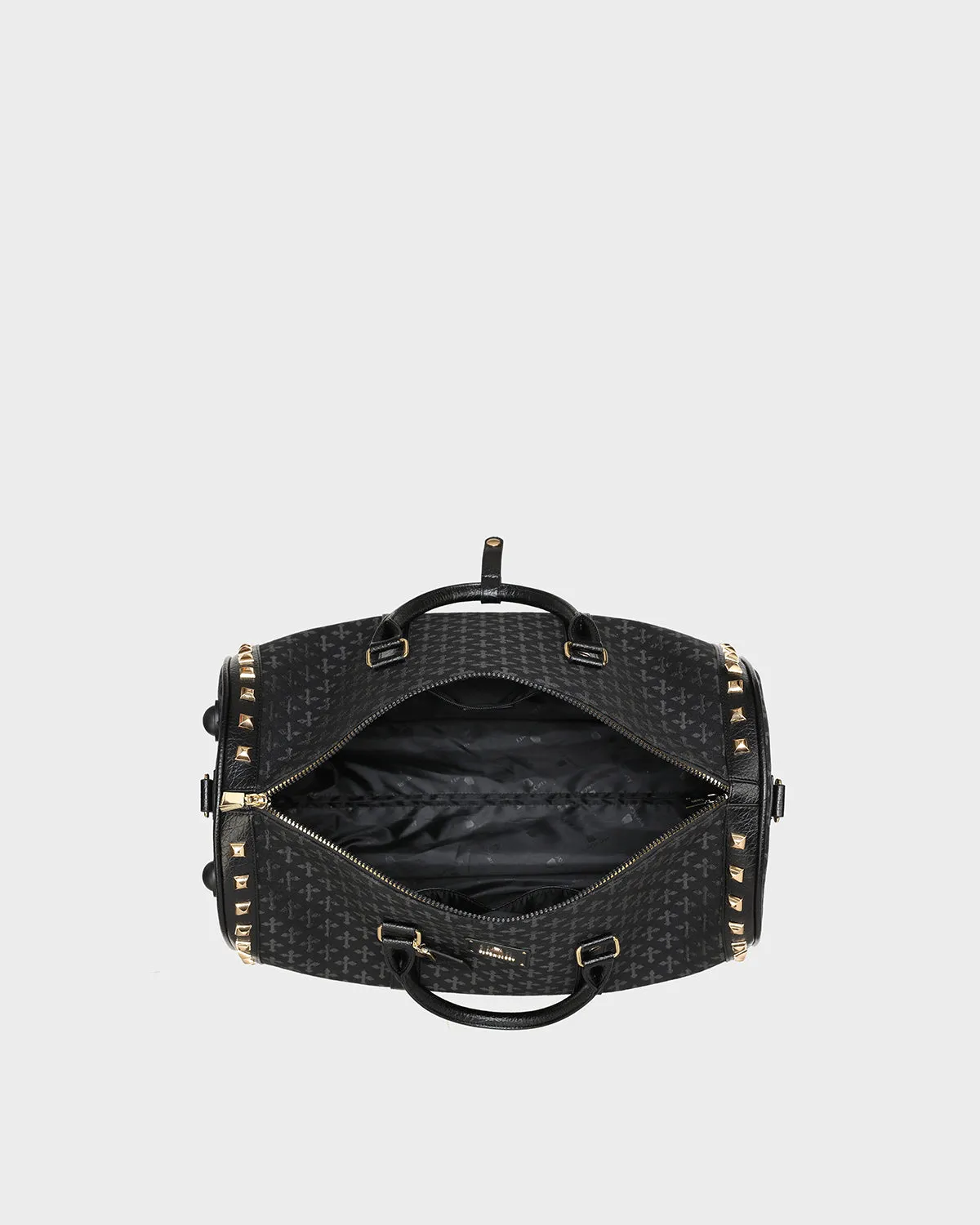 Cross Spiked Rolling Duffle Bag in Black