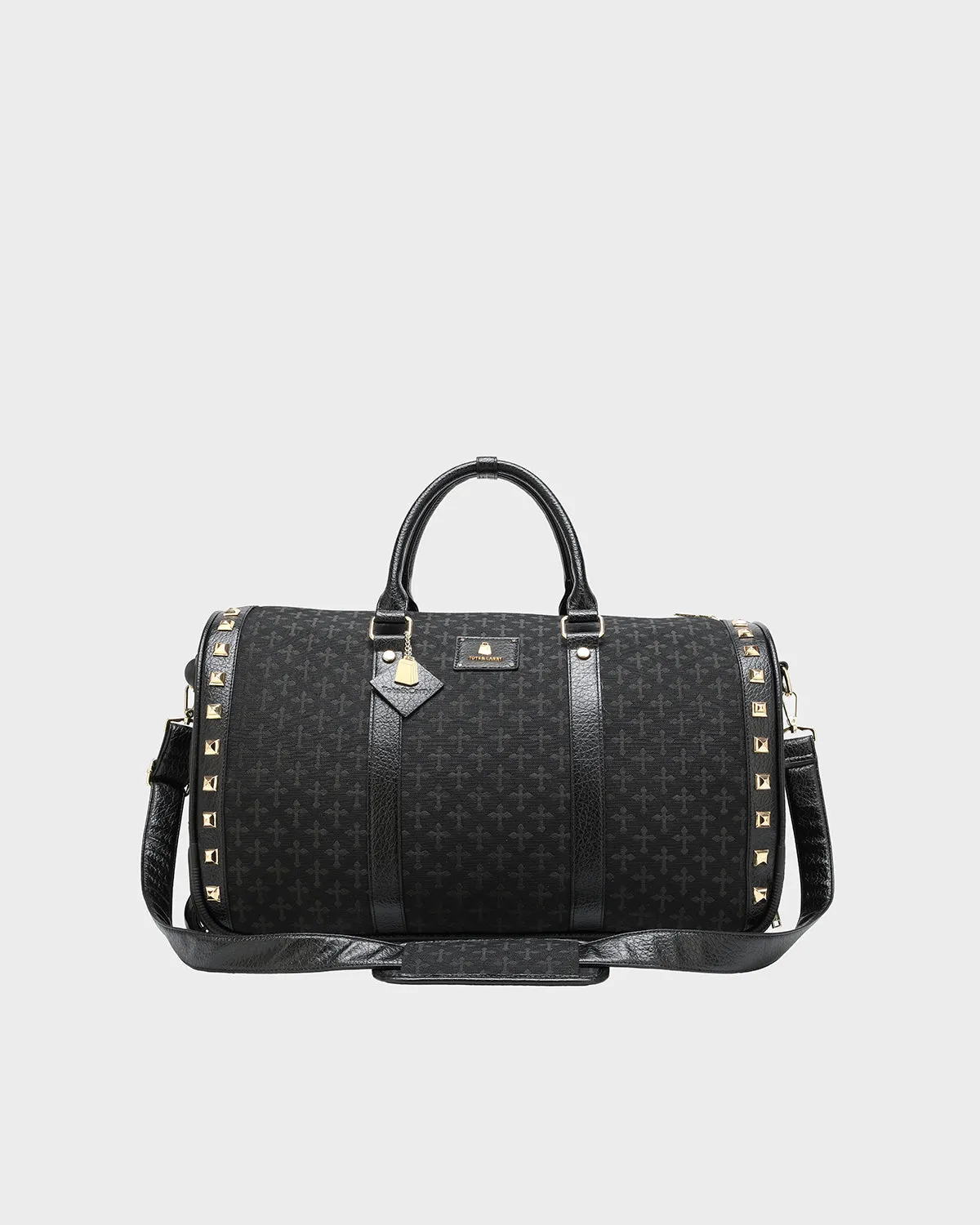 Cross Spiked Rolling Duffle Bag in Black