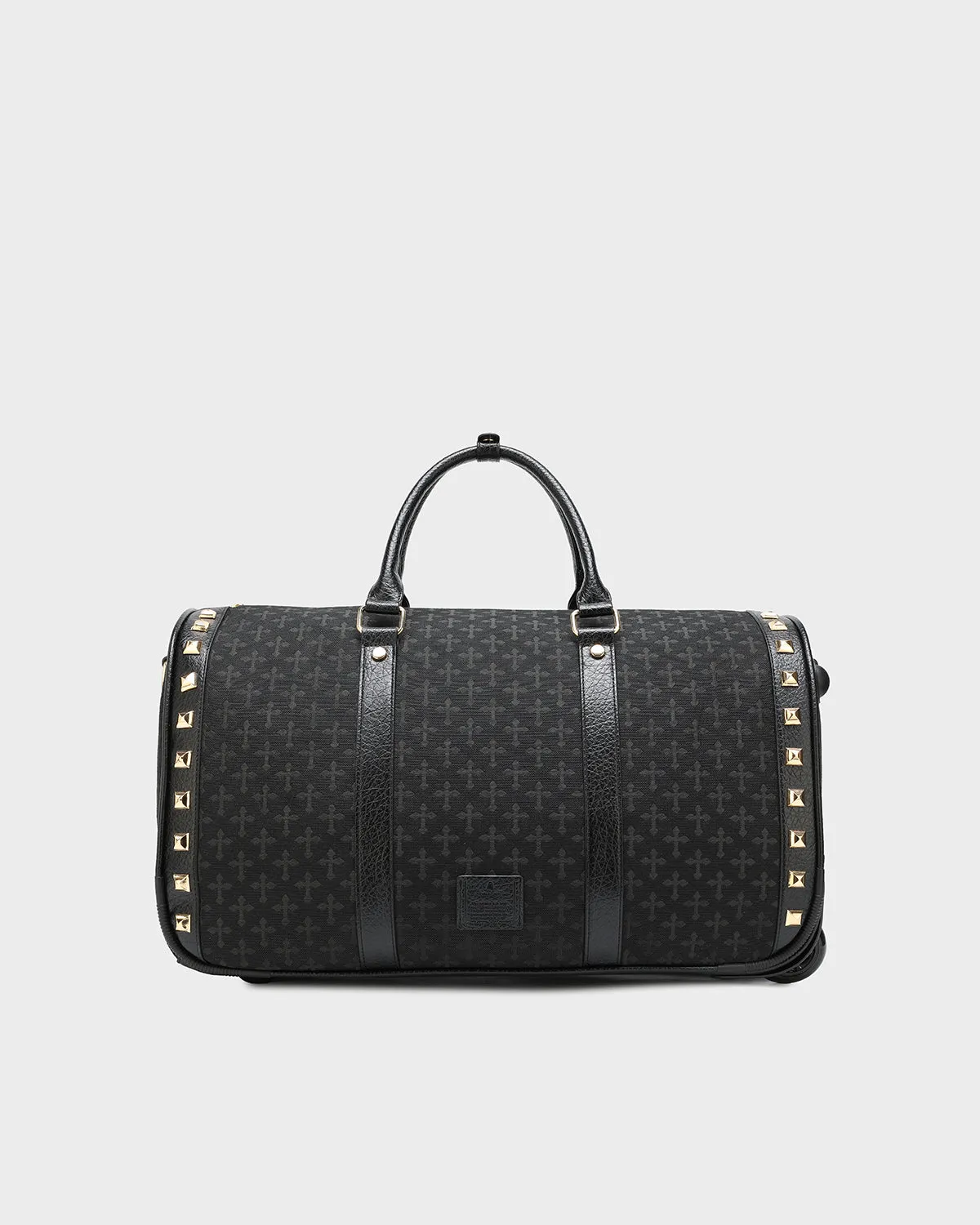 Cross Spiked Rolling Duffle Bag in Black