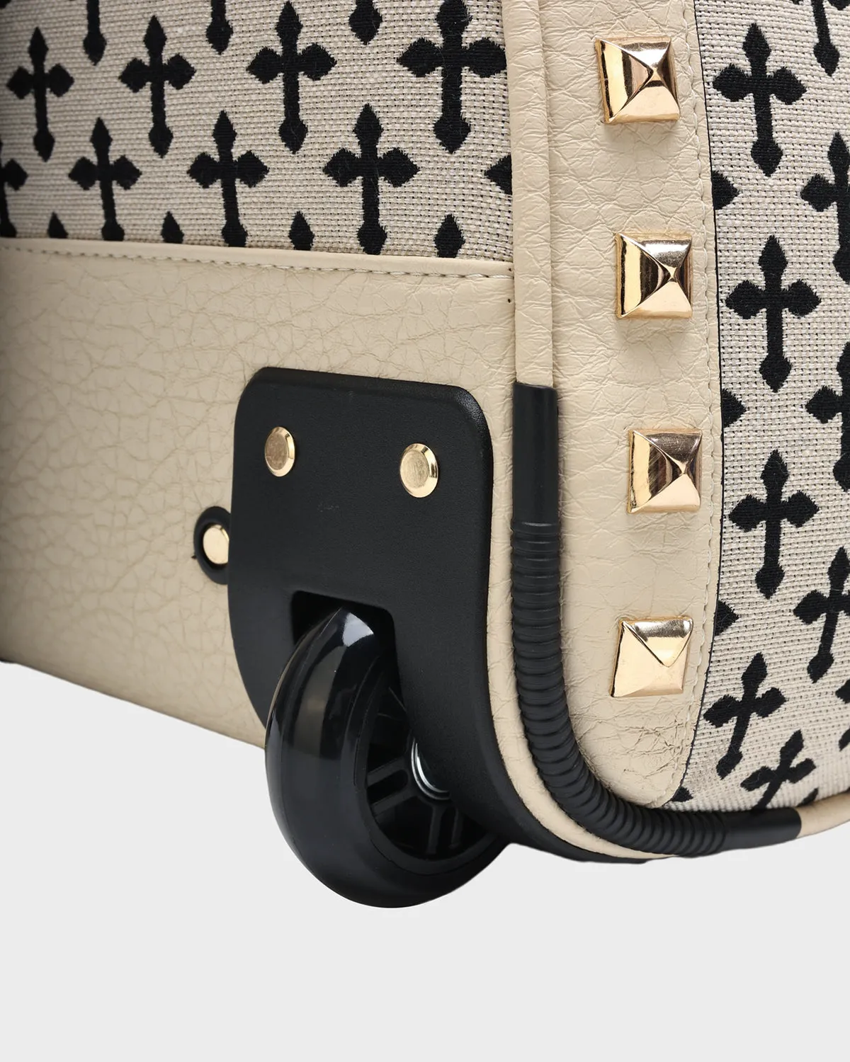 Cross Spiked Rolling Duffle Bag in Cream White