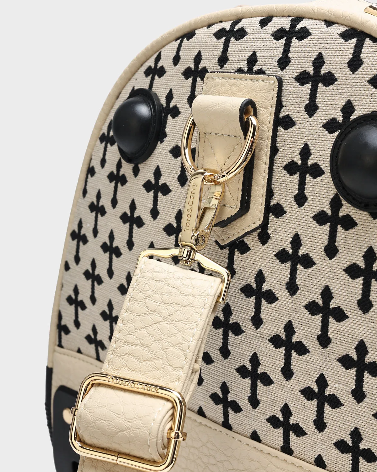 Cross Spiked Rolling Duffle Bag in Cream White