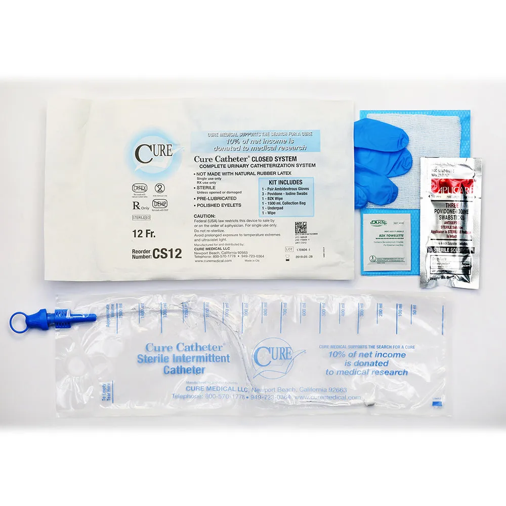 Cure Medical Closed System Catheter, Straight Tip