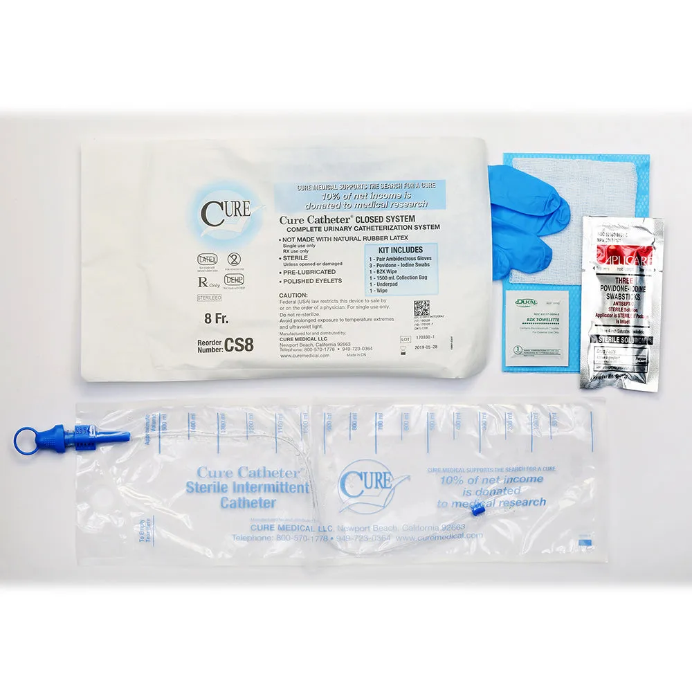 Cure Medical Closed System Catheter, Straight Tip