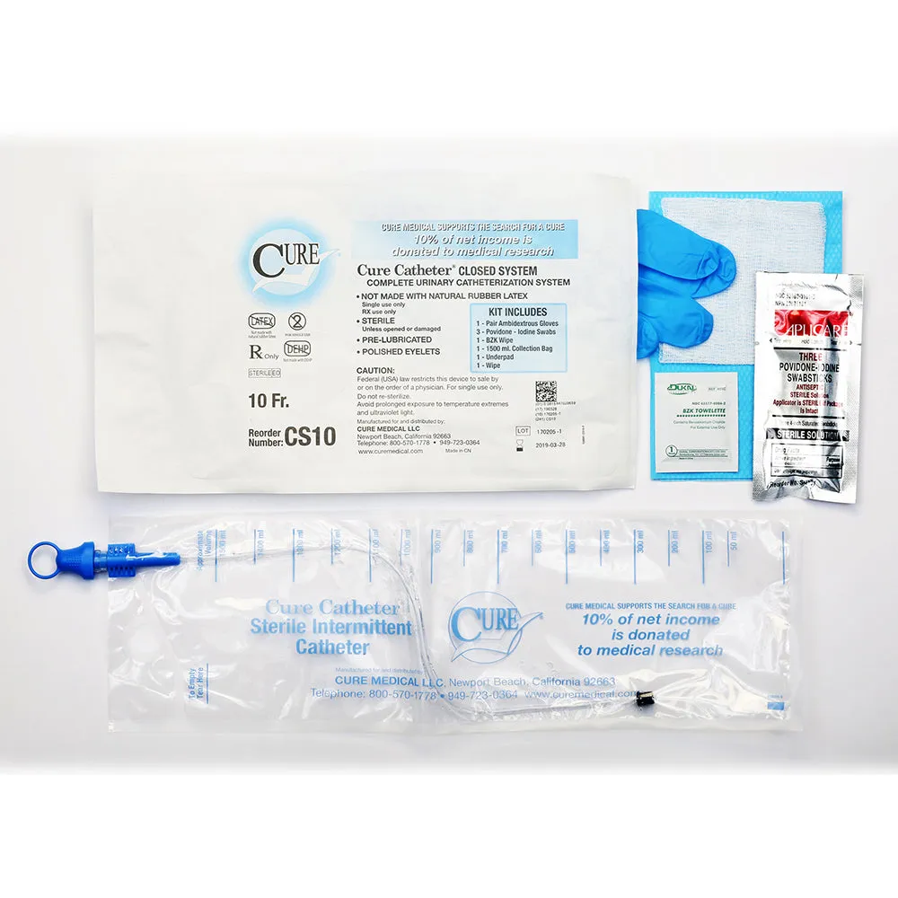 Cure Medical Closed System Catheter, Straight Tip