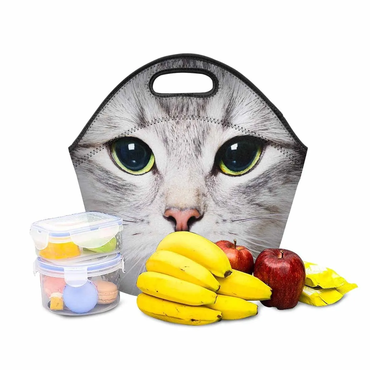 Custom Cat Face Neoprene Lunch Bag