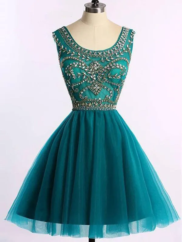 Custom Cute Green Beaded Short Homecoming Dresses Online,BDY0300