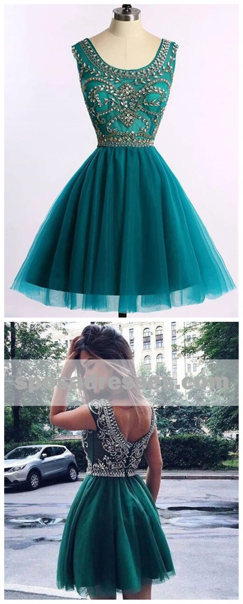 Custom Cute Green Beaded Short Homecoming Dresses Online,BDY0300