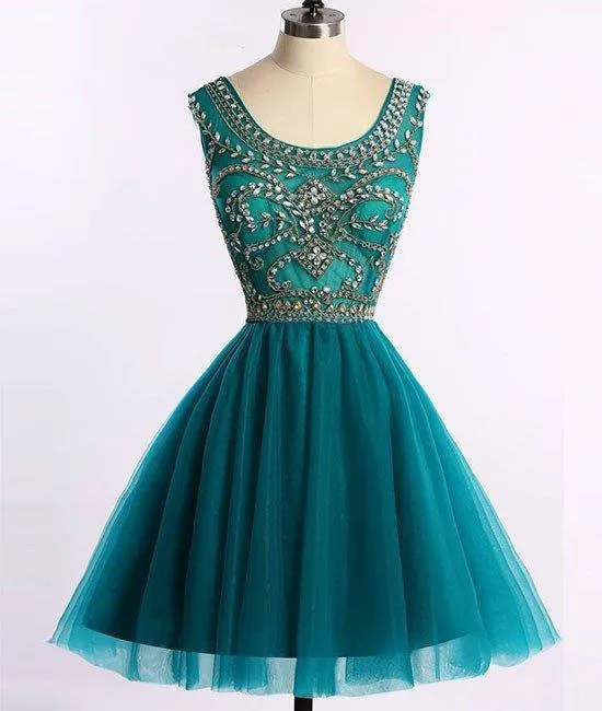 Custom Cute Green Beaded Short Homecoming Dresses Online,BDY0300