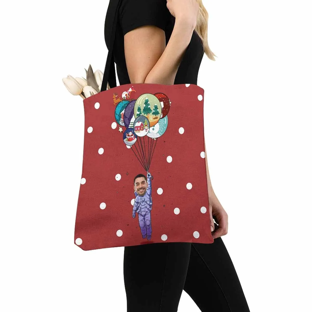 Custom Face Balloon Red Canvas Tote Bag