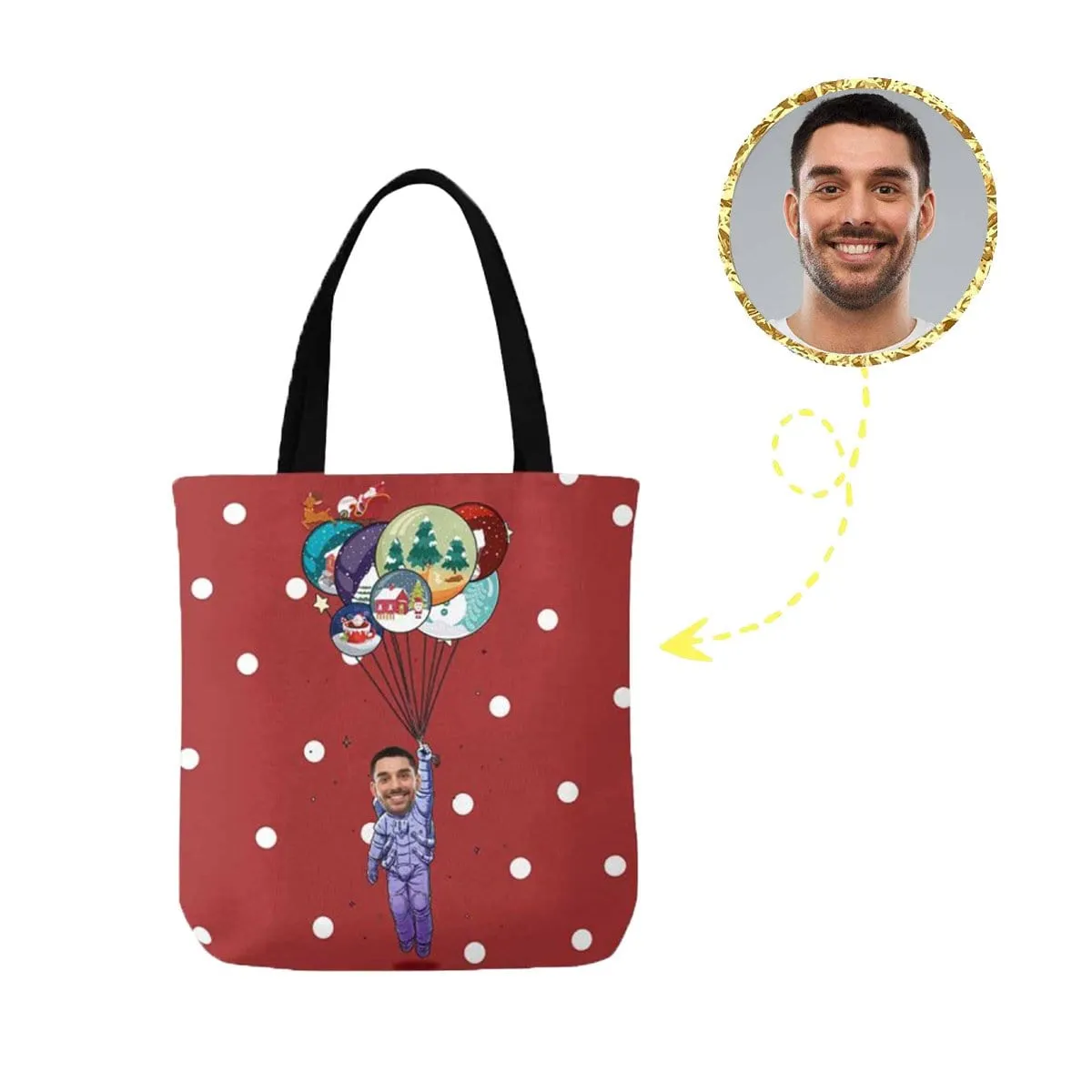 Custom Face Balloon Red Canvas Tote Bag