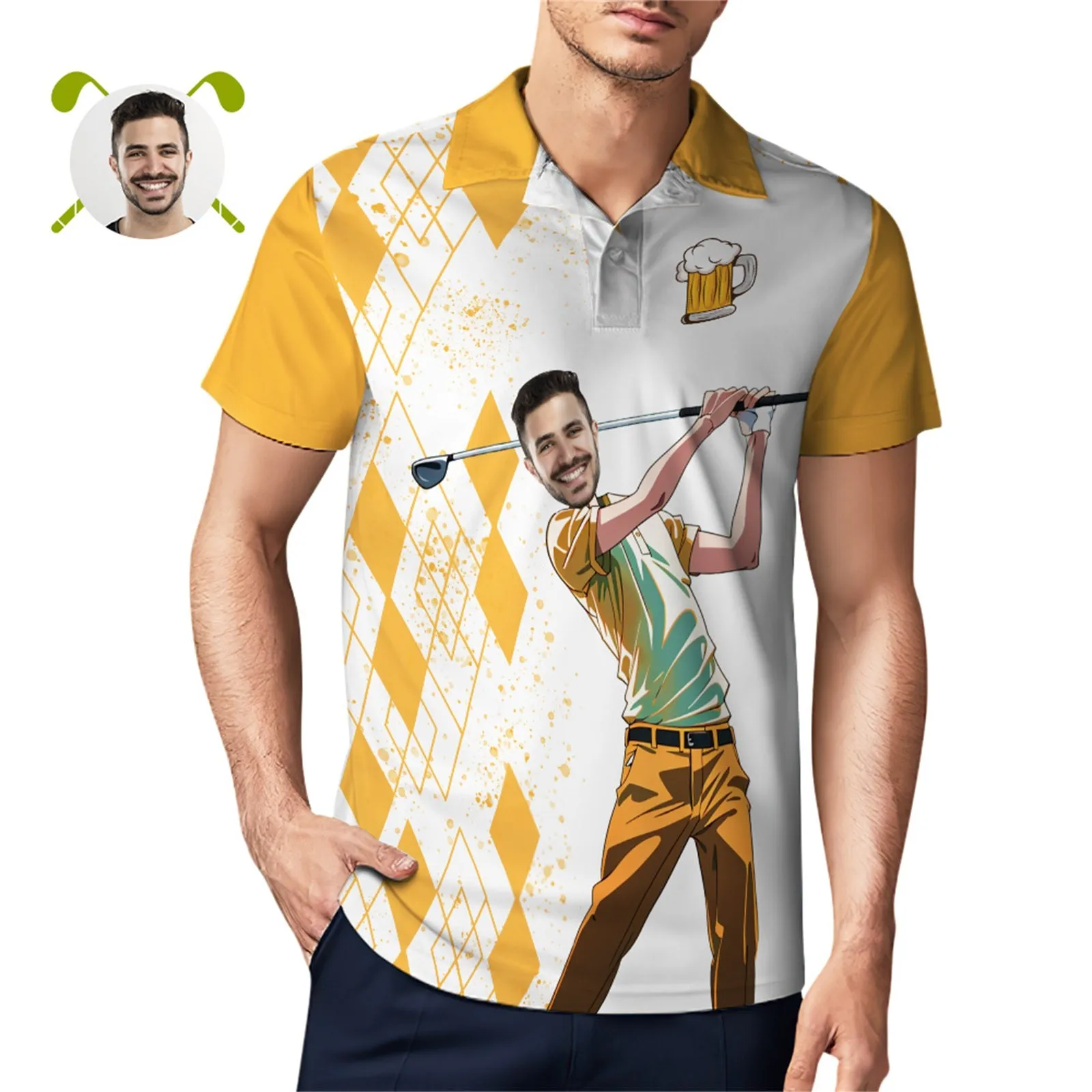 Custom Face Golf Polo Shirt Personalized Men's All Over Print Polo Shirt 6 Styles